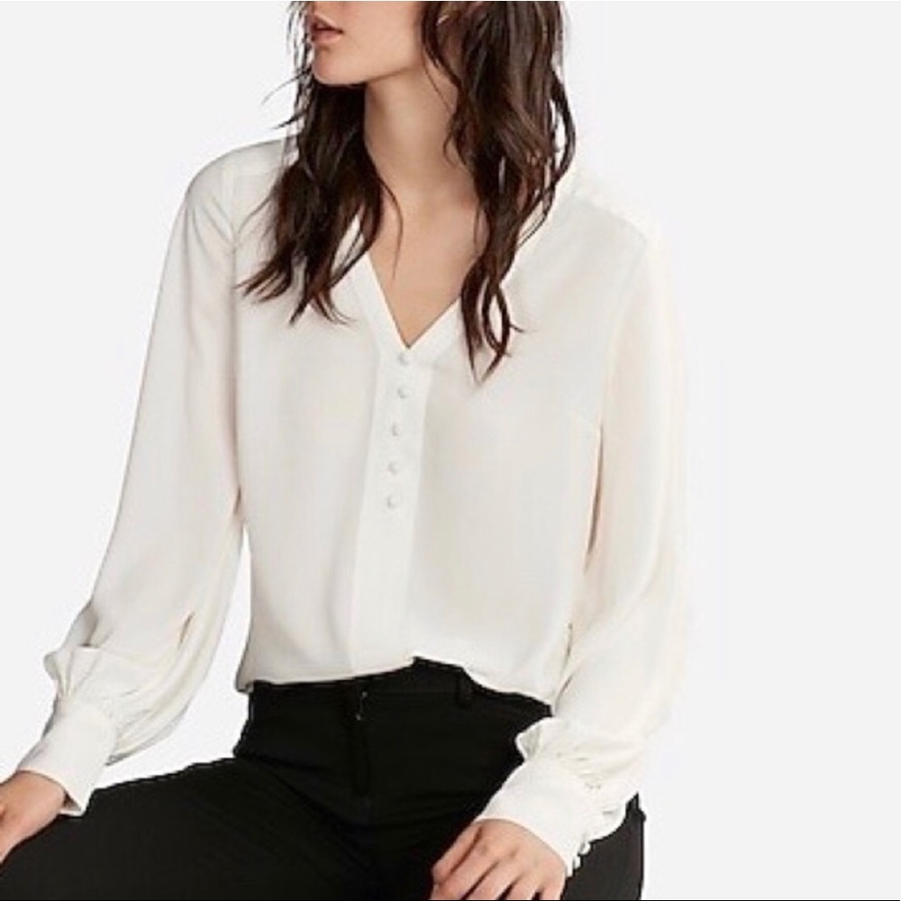 EXPRESS | Button Front Blouson Sleeve Shirt